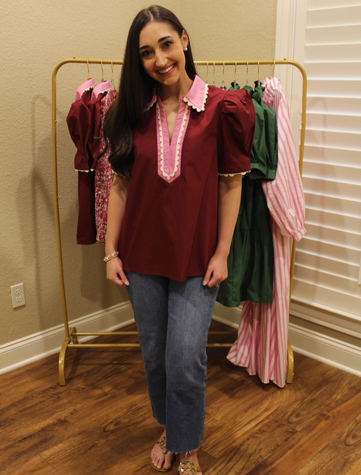 Poppy Puff Sleeve Scalloped Detail Top