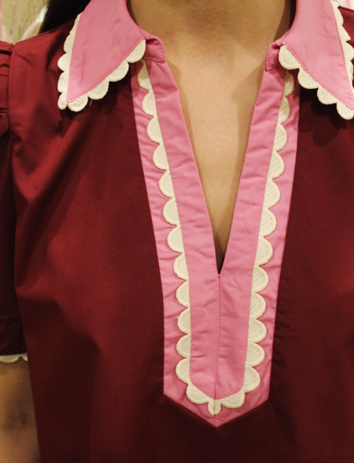 Poppy Puff Sleeve Scalloped Detail Top